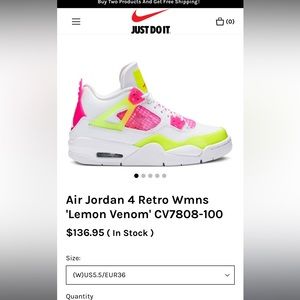 Girls Air Jordan 4 Retro GS 'Lemon Venom